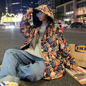 秋季新款潮流印花男士连帽夹克宽松情侣外套JK2106P80 控价108图片