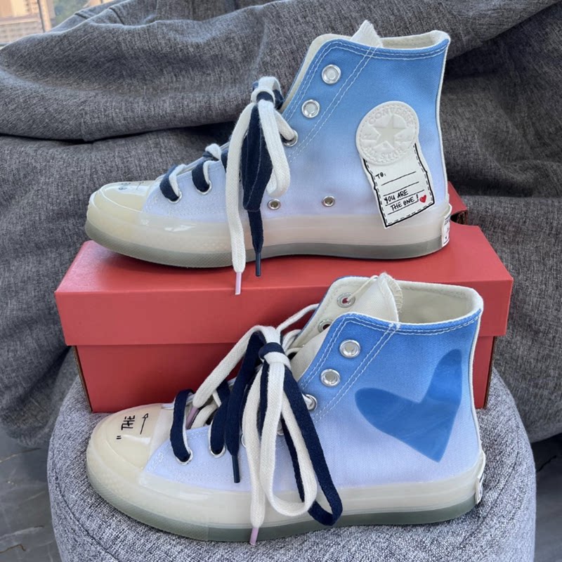匡威1970s情人节男女同款潮流高帮蓝色渐变帆布鞋a03747c a03748c