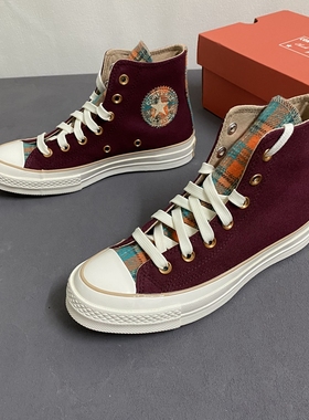 Converse匡威Chuck 1970S毛呢格子拼接红色高帮帆布鞋男女A12452C