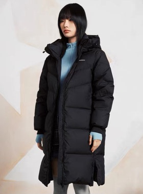Converse匡威冬款女子黑色中长款连帽防风保暖羽绒服10026922-A02