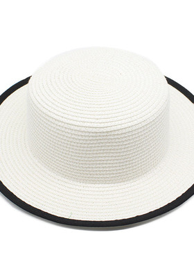 2022夏季男女草帽明星同款白色平顶草帽遮阳帽户外防晒沙滩帽子