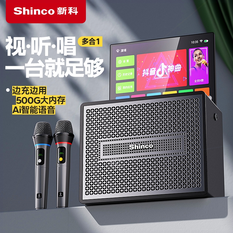 新科广场舞音响带显示屏话筒户外体机卡拉OK歌家用KTV蓝牙音箱一
