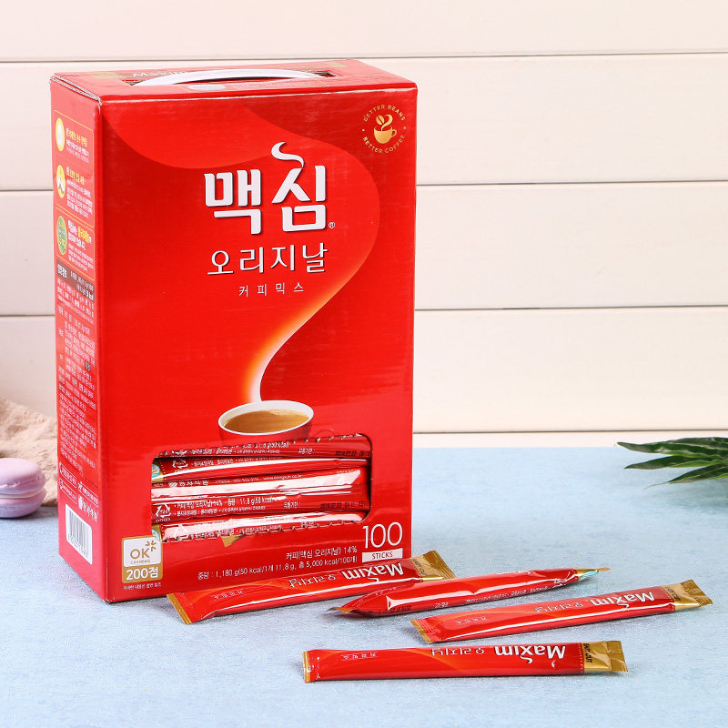 包邮韩国麦馨咖啡红色原味咖啡100条装三合一速溶咖啡粉