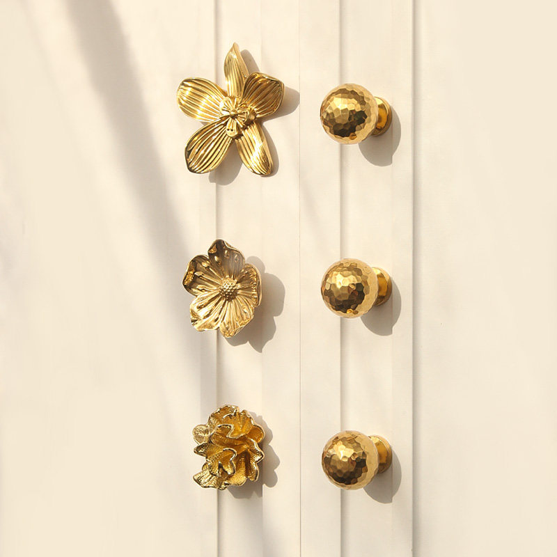 单孔拉手铜柜门抽屉花朵创意轻奢