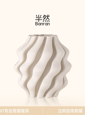 半然3D打印花瓶摆件客厅插花白色陶瓷高级感水培鲜花玄关艺术感大