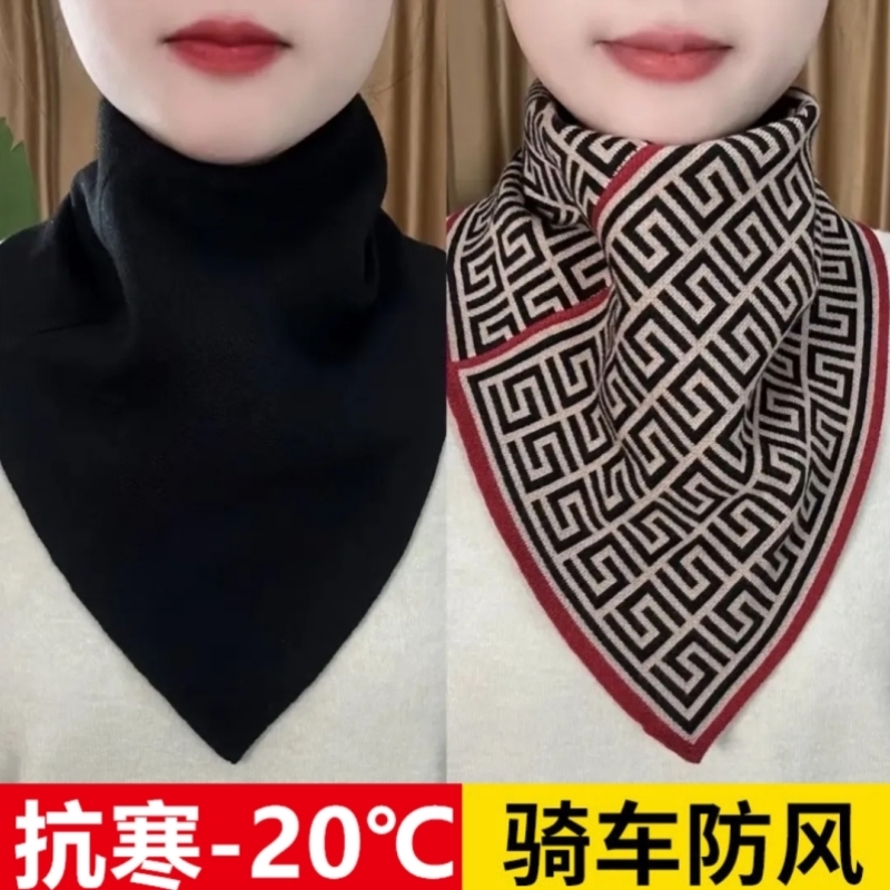 三角围巾围脖护颈假领套头脖套保暖男女三角巾秋冬千鸟格黑色