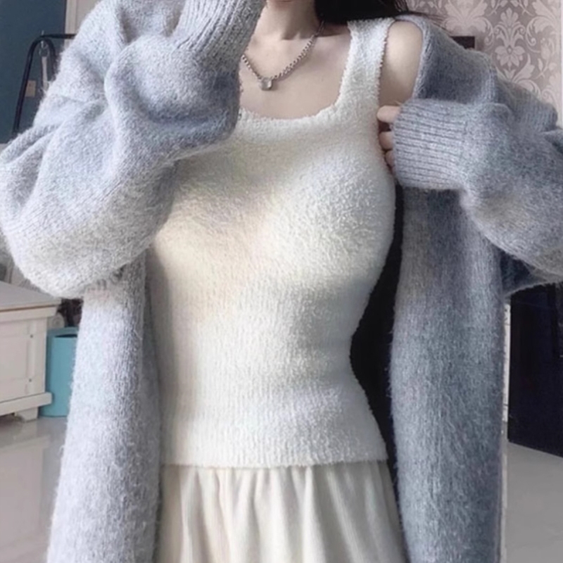 毛绒保暖内衣吊带背心女冬季加绒加厚内搭带胸垫美一体绒打底上衣