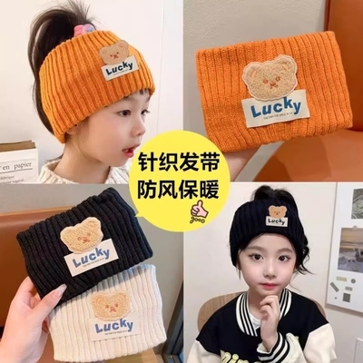 儿童空顶帽子秋冬针织发带保暖护脑门小女孩运动护额街舞头巾护耳