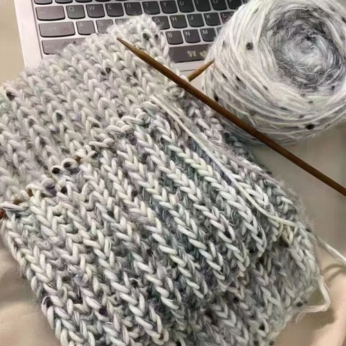 围巾手工diy材料包海烟波蓝毛线温暖手混线编织棒针双元宝送女生