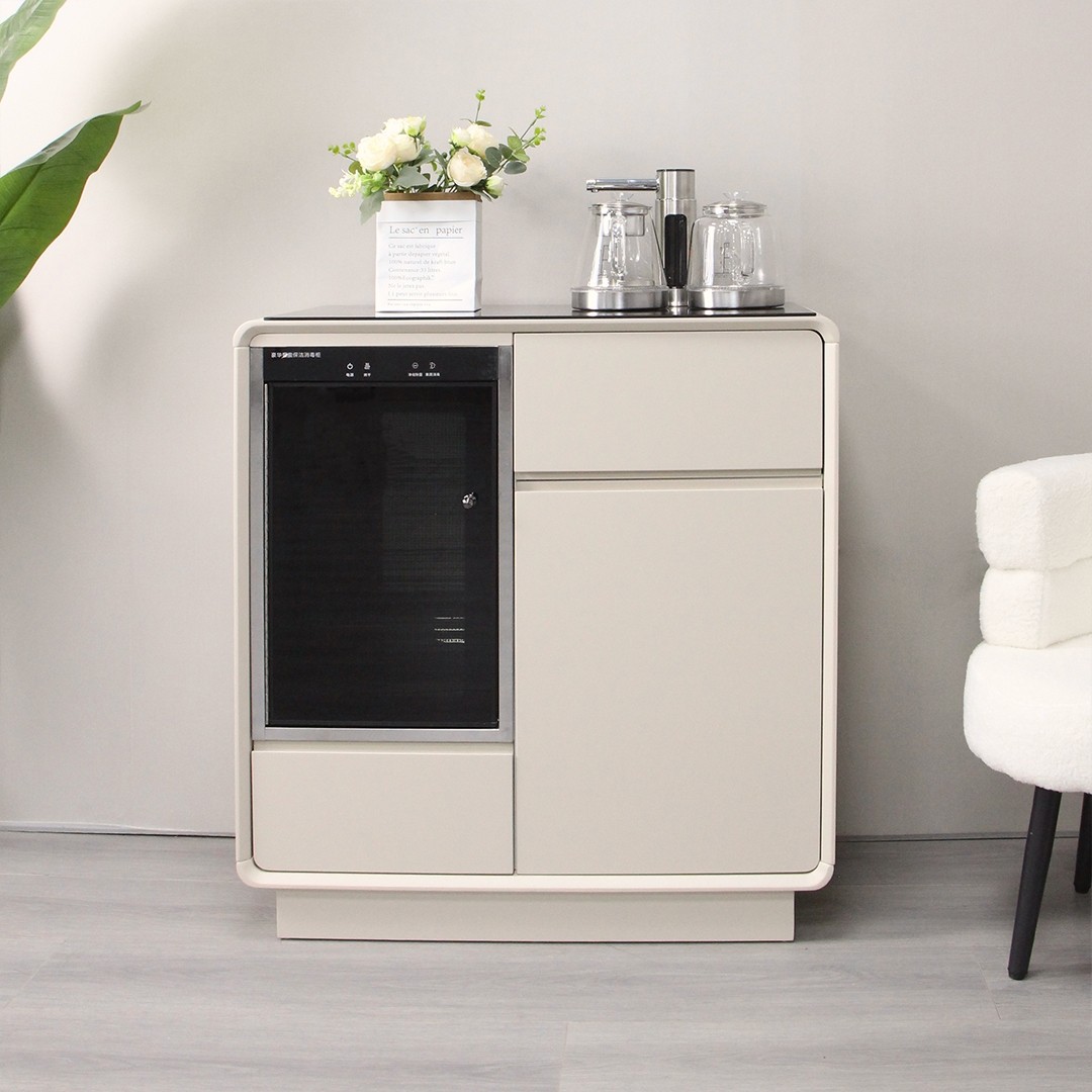 奶油风实木茶吧机2025新款家用客边柜厅高档消毒饮水机置物一体餐