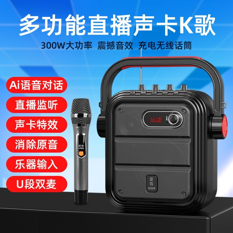 爱歌TX02户外音箱k歌声卡直播广蓝牙移动便携式唱歌专用场舞音响
