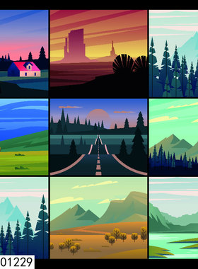 an/flash/Animate/ai扁平化场景素材MG动画飞碟说一读山公路插画