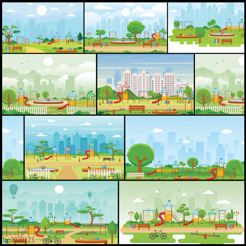 an扁平化场景素材mg动画飞碟说一读城市公园flash/animate/ai格式