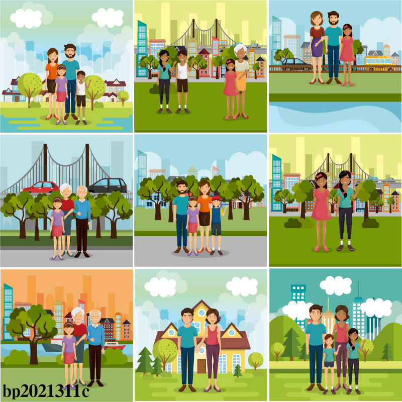 家庭亲子爸妈爷奶儿童插画ai/an/flash/eps/mg动画矢量素材