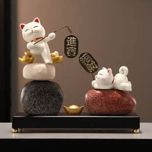 招财猫摆件石来运转进门玄关客厅电视柜前台装饰乔迁之喜入宅礼物