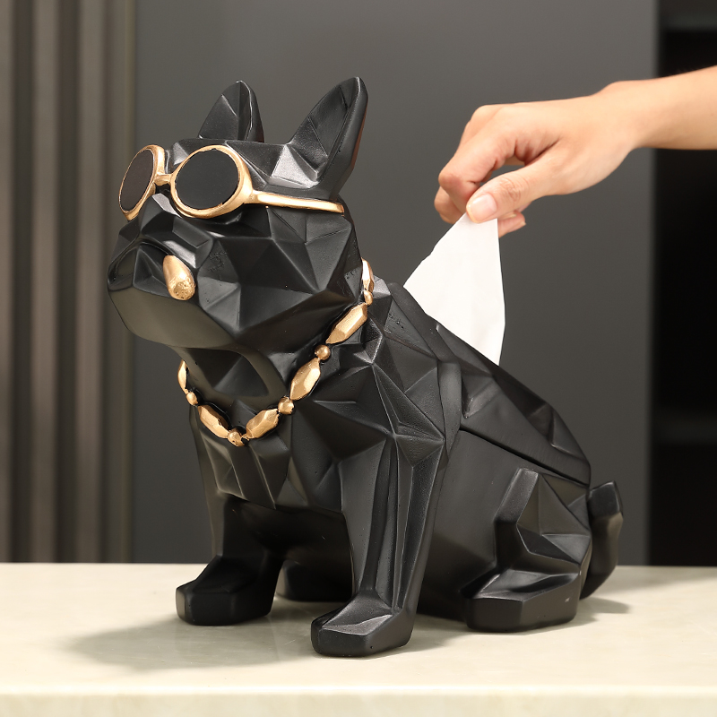 法斗狗纸巾盒客厅餐边柜装饰家用茶几收纳轻奢高级感抽纸盒摆件