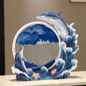 海豚流沙画摆件沙漏轻奢高档大气客厅电视酒柜家居装饰品乔迁新居