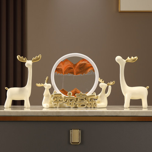 一家四口创意摆件流沙画轻奢高档客厅展示柜电视柜装饰品新居礼物