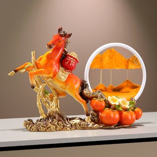 2026马上有钱流沙画办公室马摆件客厅酒柜办公室装饰开业新年礼物