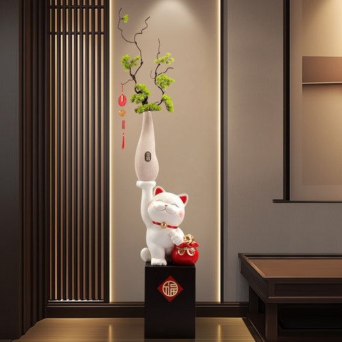 大型落地招财猫花瓶高级感