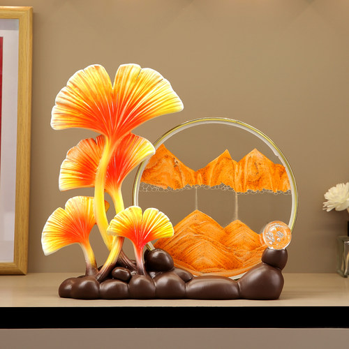 时来运转流沙画摆件银杏树叶