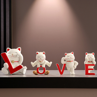 一家四口招财猫摆件客厅卧室酒柜电视柜装 饰品送闺蜜新人结婚礼物