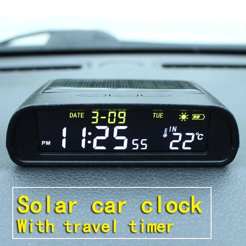 Solar Car Clock Outside Thermometer  Driving Time Reminder