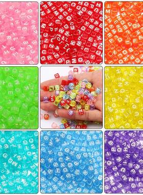 6x6mm Square Colored Transparent Acrylic Beads With Letters