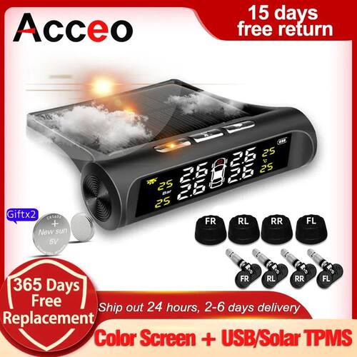 Car Safety Tire Pressure Alarm System Solar Power Digital Di