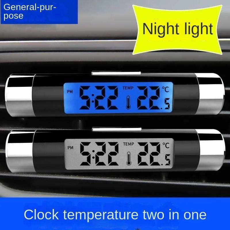 Car Air Outlet Thermometer Electronic Clock Time Led Digital