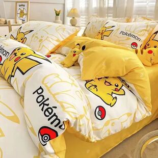 Pokemon Pikachu Bedding Set 3/4pcs Cartoon Anime Cute Polyes