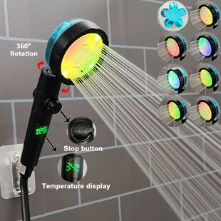 360 Rotation Led Digital Temperature Display Shower Head Tur