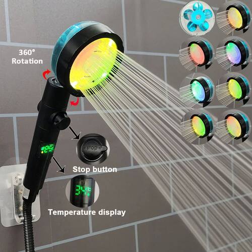 360 Rotation Led Digital Temperature Display Shower Head Tur