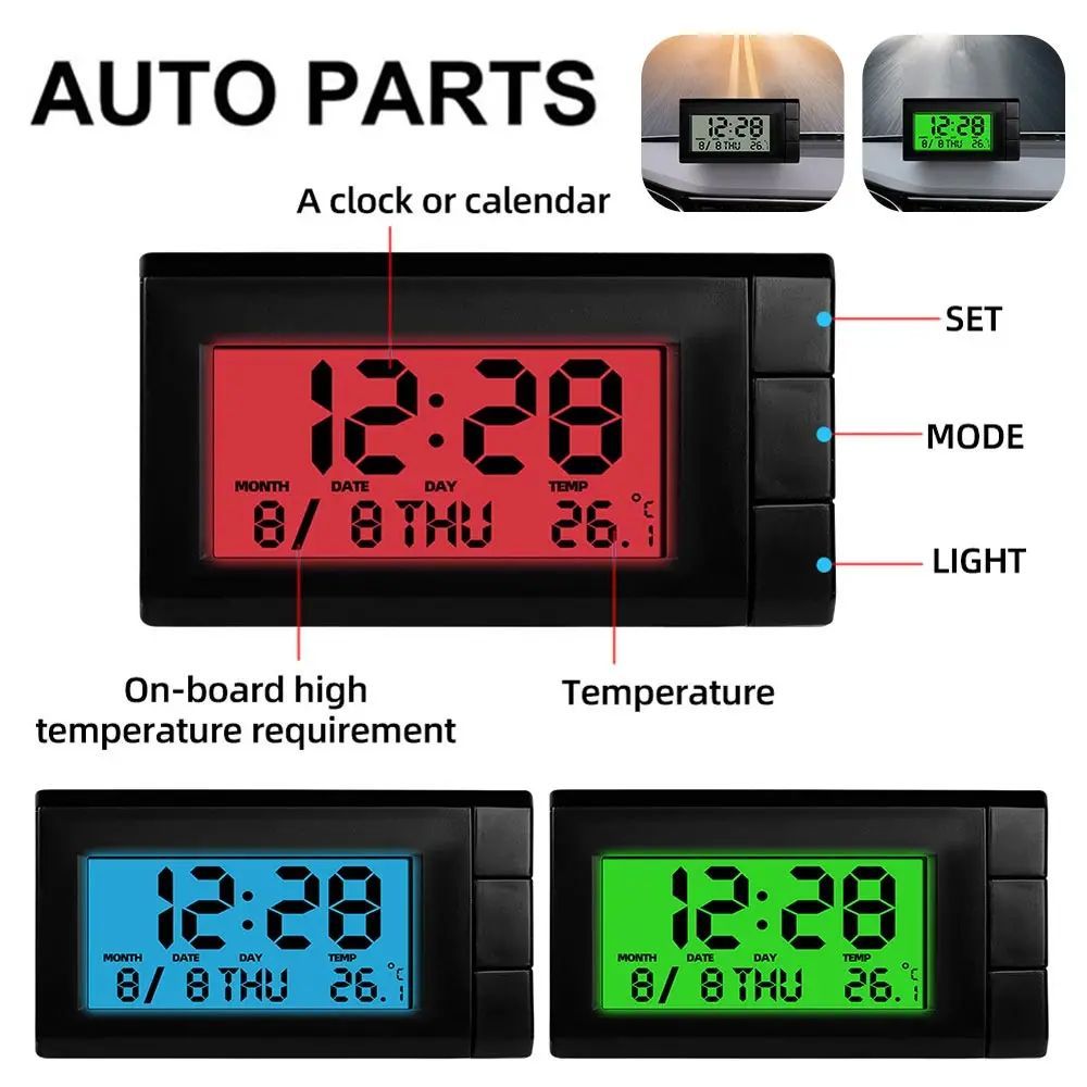 Car Thermometer Interior Digital Alarm Clock 2 in 1 Electron