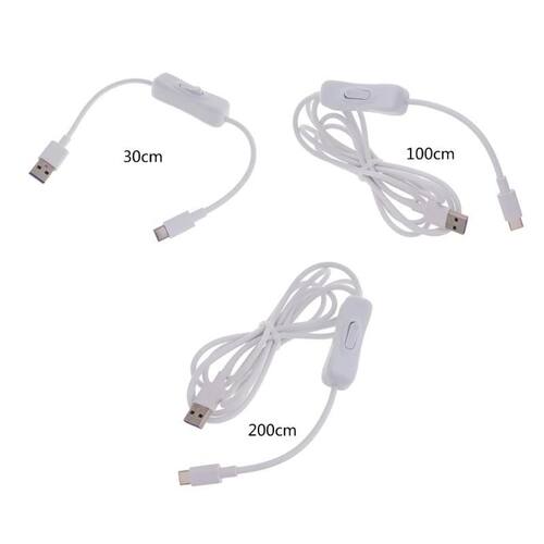 White USB to Type-C Cable with Switch High-Speed Data Transf