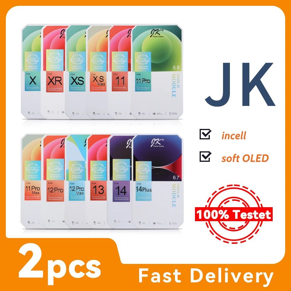 2 Pcs JK Incell For iPhone X XS XR 11 12 12 Pro Max 13 14 Pl