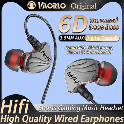 6D HIFI Heavy Bass Headset 3.5MM AUX/Type-C Digital Chip Wit