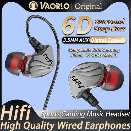 6D HIFI Heavy Bass Headset 3.5MM AUX/Type-C Digital Chip Wit