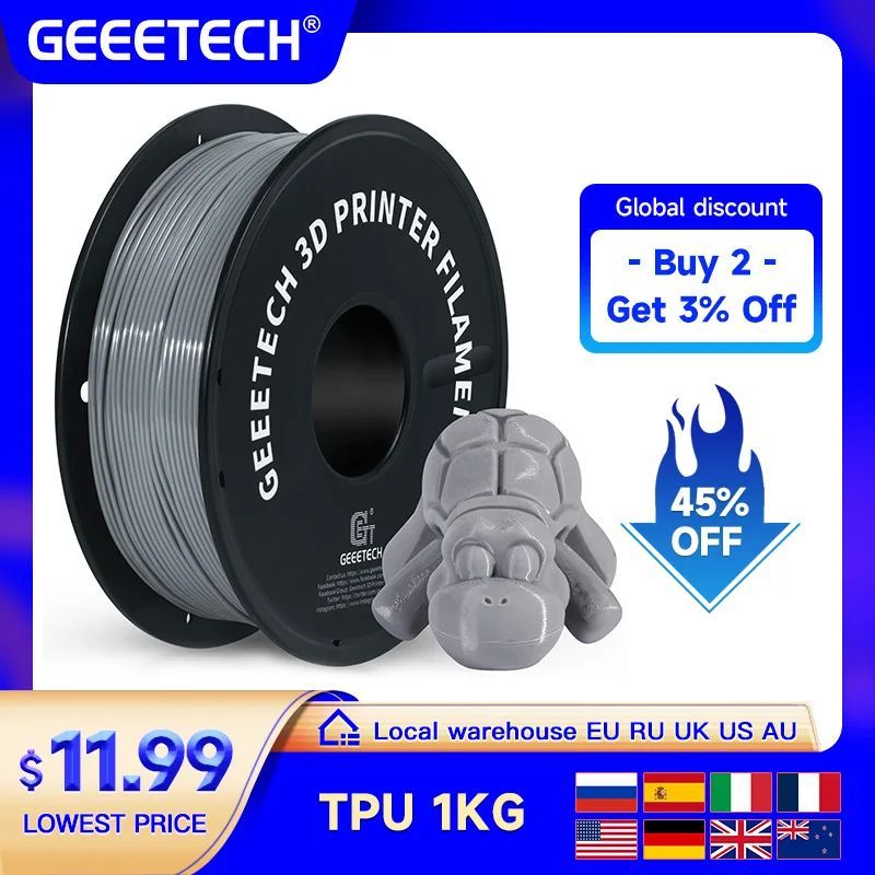 GEEETECH 1KG 1.75mm TPU Filament Flexible material  for 3D P