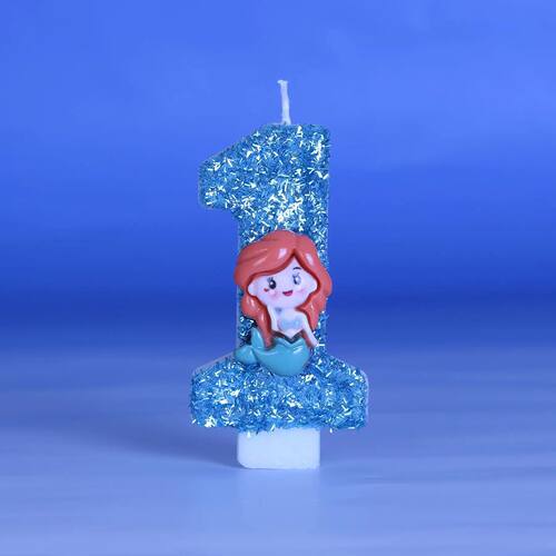 3D Mermaid Number Candles Cake Decoration Blue White Digital
