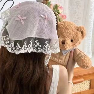 Korean Lace Bow Retro Triangular Scarf Solid Color Headscarf
