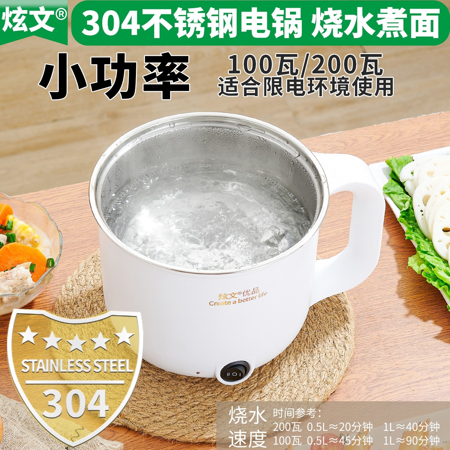 迷你电煮锅200瓦小功率宿舍304不无涂层车载便携式火锅煮面锅锈钢,厨房电器,电热火锅/煎锅,淘宝优惠券,粉丝福利购,淘宝优惠卷