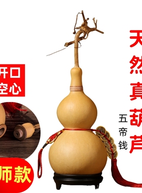 五帝钱天然开口空心真木大小葫芦挂件带龙头镶口胡芦摆件文玩挂饰