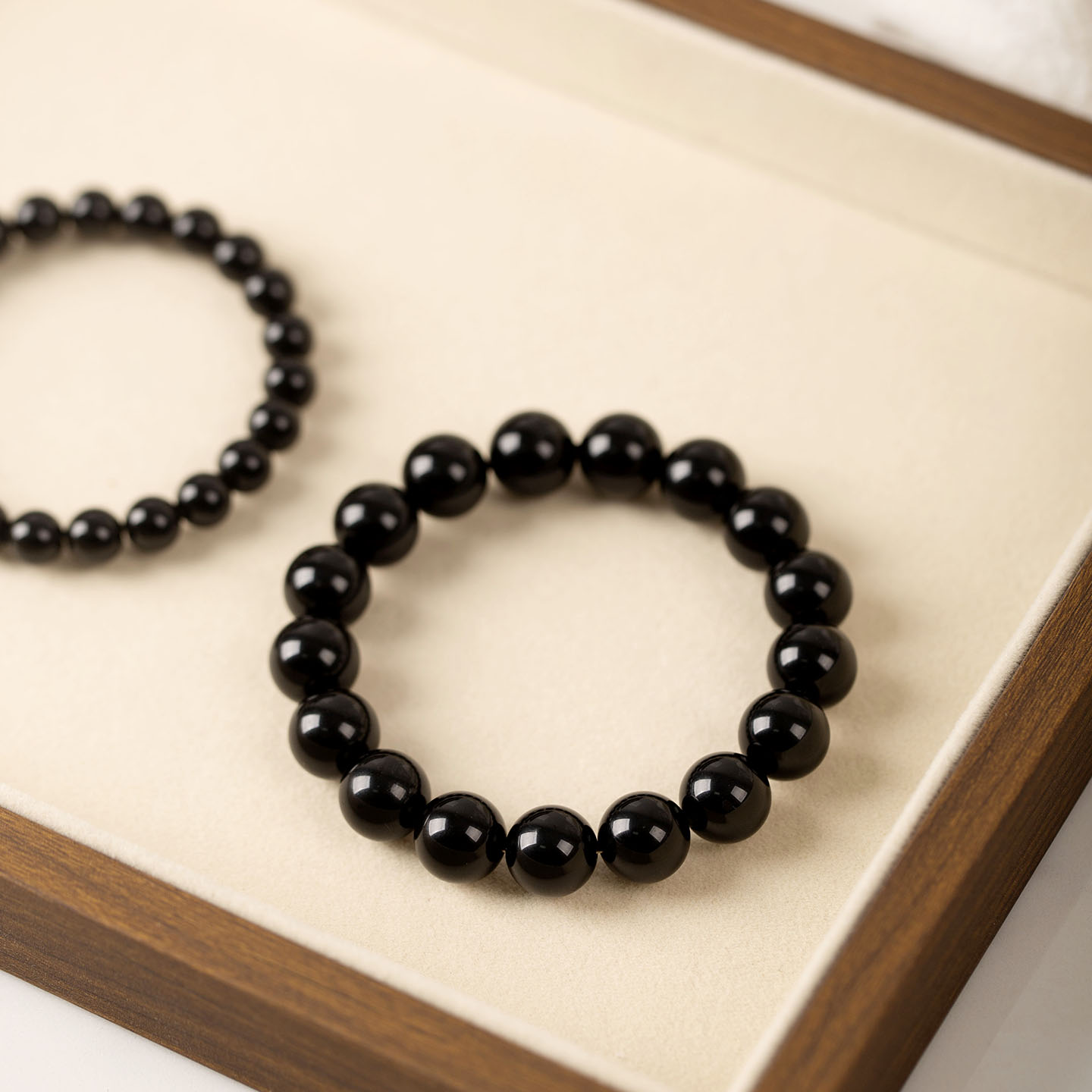 天然纯黑乌金黑曜石手串守护石纯黑珠子手链女款男士生日礼物饰品