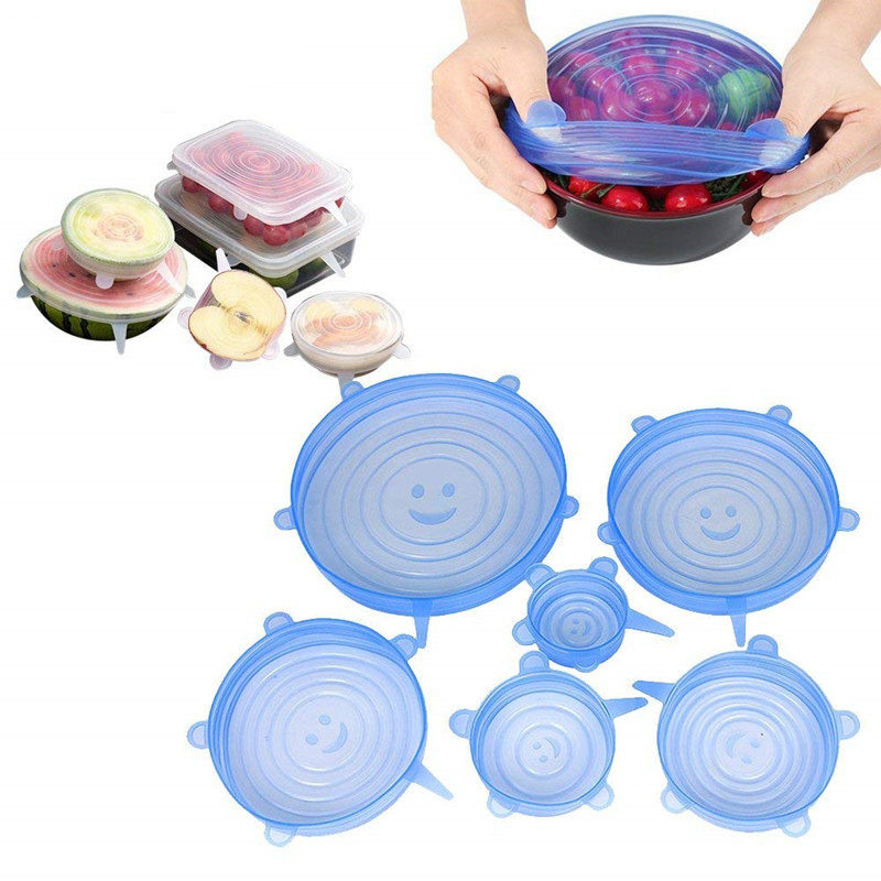 6Pcs Silicone Stretch Suction Pot Lids Kitchen Cover 保鲜盖