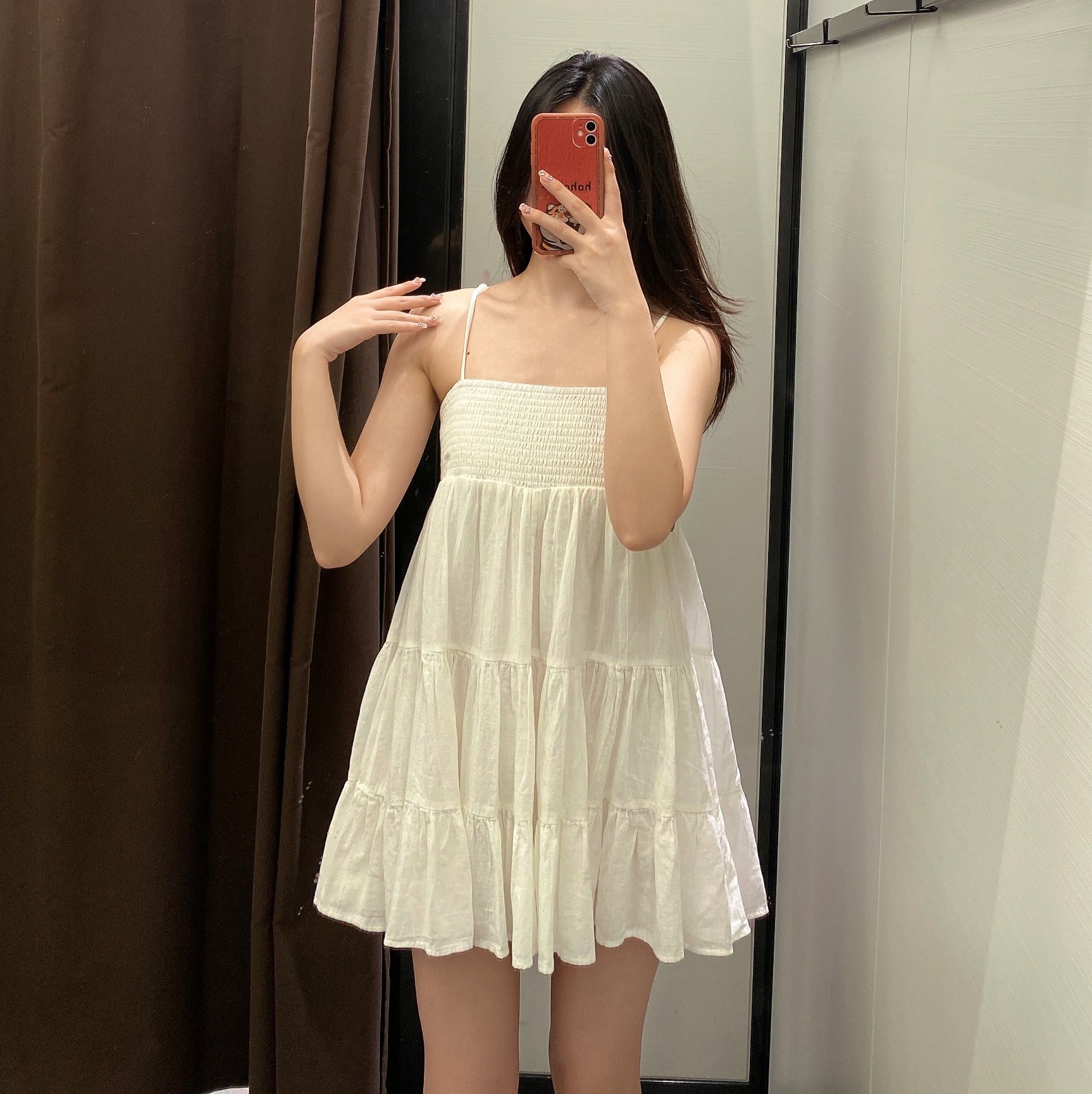 wmxz自制2022夏季新款法式一字领白色薄纱短吊带连衣裙女0881322