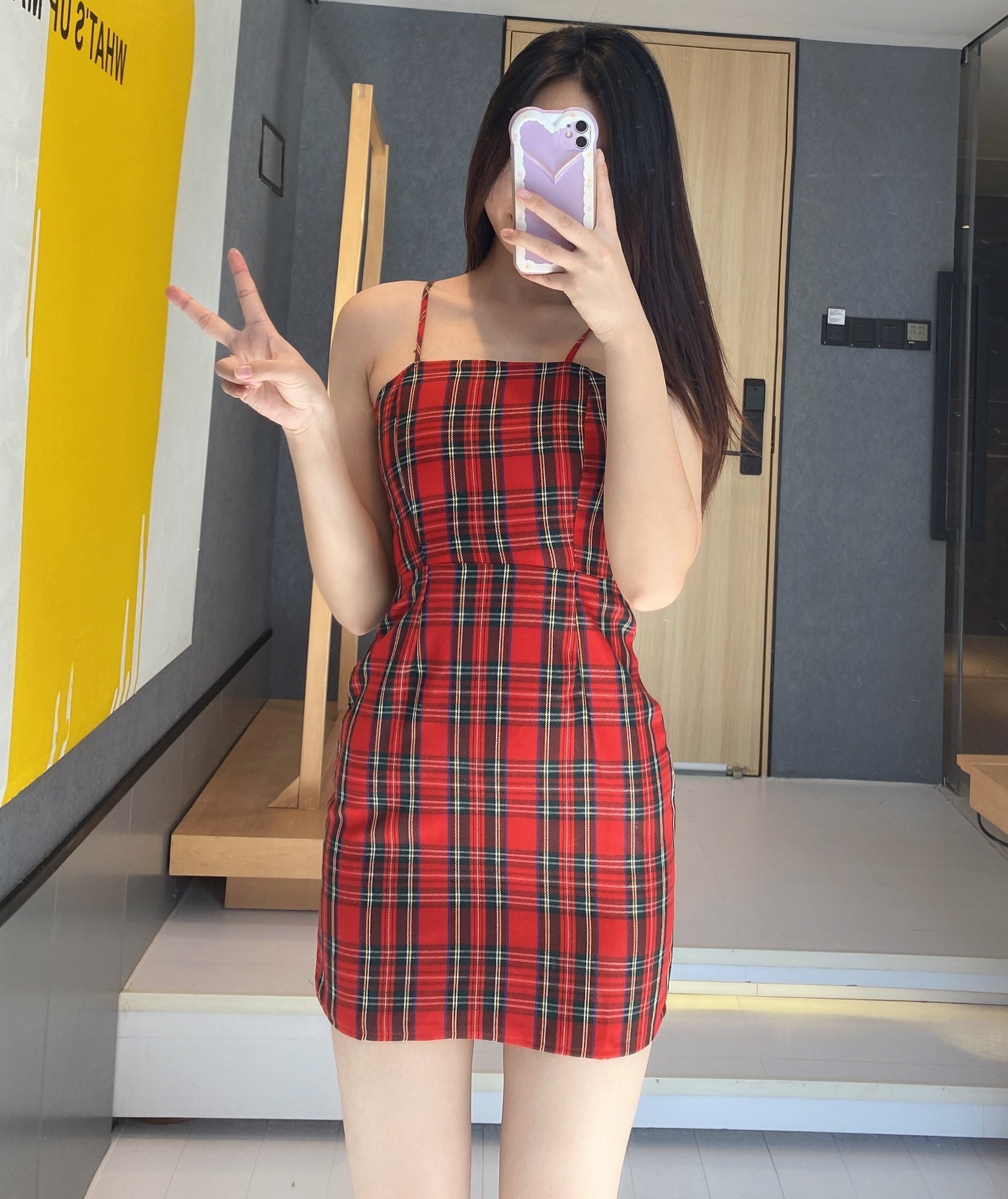 wmxz新款复古少女感显白红格子吊带裙 ins博主百搭修身心机连衣裙