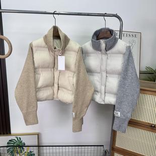 大厂订单！春季2026新款时尚立领撞色针织袖拼接时尚保暖棉服外套
