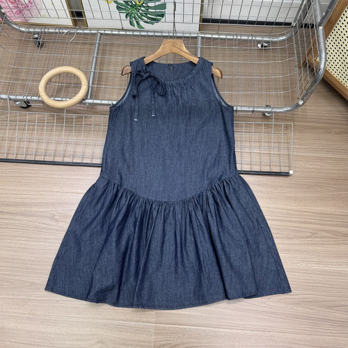 WMXZ短裙背心裙春季新款女装时尚休闲复古抽绳系带无袖牛仔连衣裙
