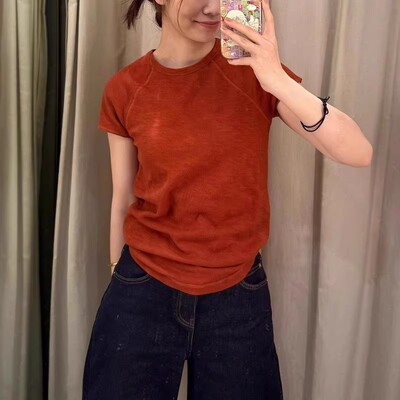 修身直筒圆领短袖T恤女